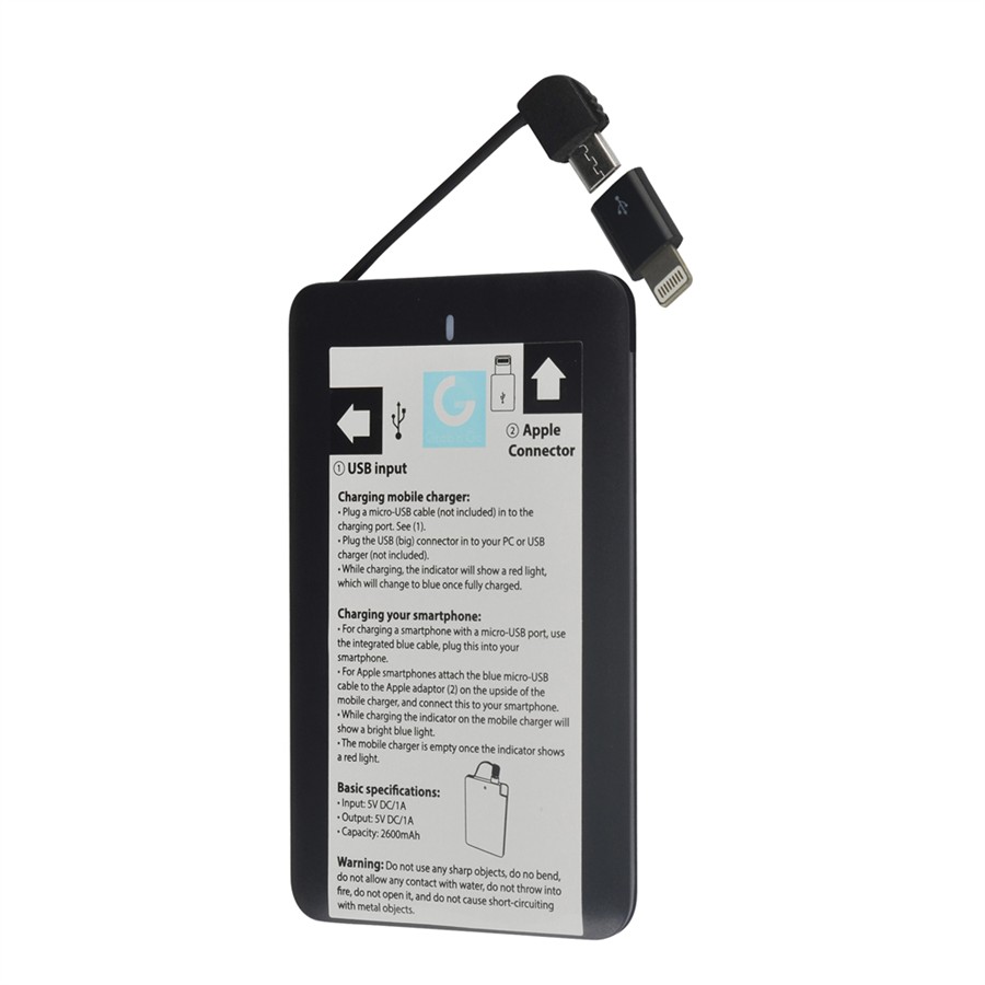 Power bank G&G 2 in 1 2600 mA nero