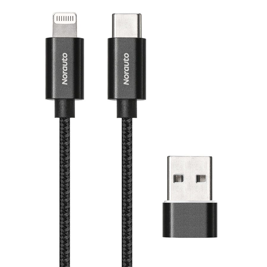 Cavo 2 in 1 NORAUTO USB-A/C Lightning 120 cm nero nylon